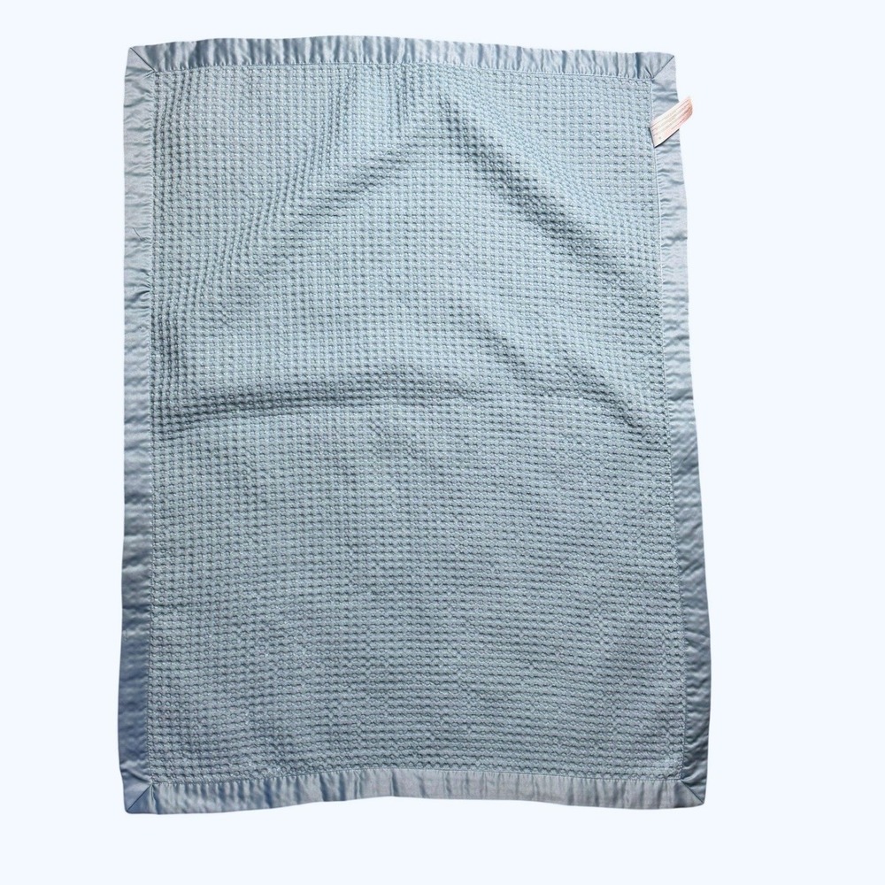 Carters Blue Waffle Knit Baby Blanket with Satin Trim CX109657 SML‎